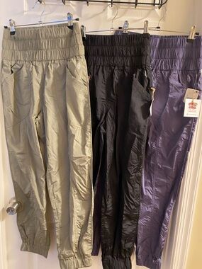 Free People 3 Pack Lightweight Jogger Pants - Olive, Black, Purple, size XS, S